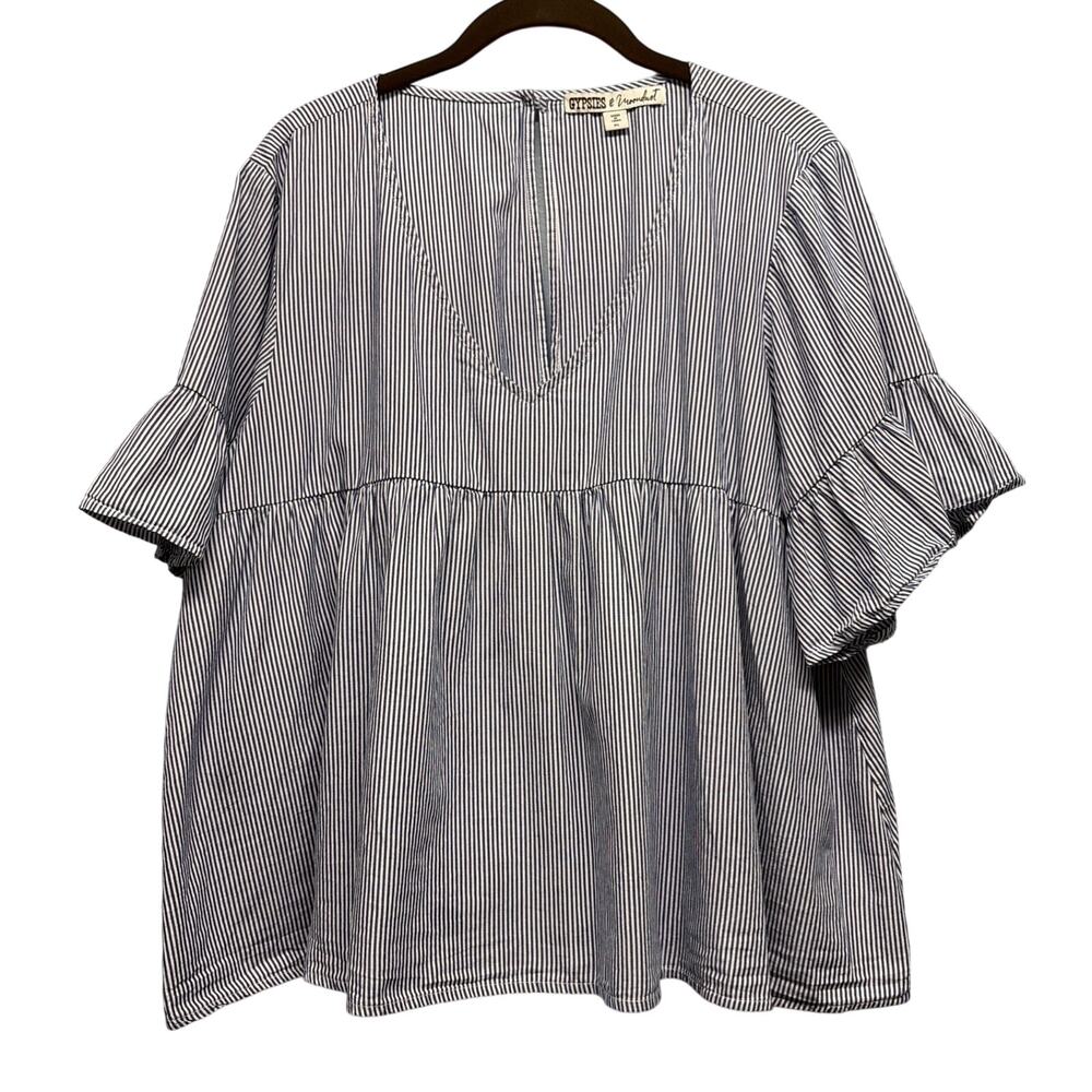 Gypsies & Moondust - Women’s Striped V-neck Blouse Sz XL - FESTIVAL BOHO